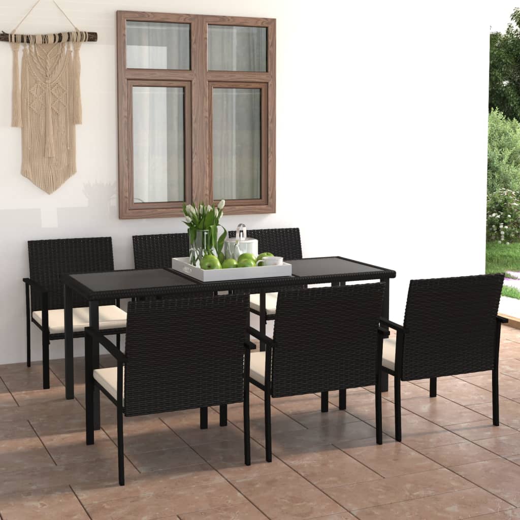 vidaXL Conjunto de comedor de jardín 7 piezas ratán sintético negro