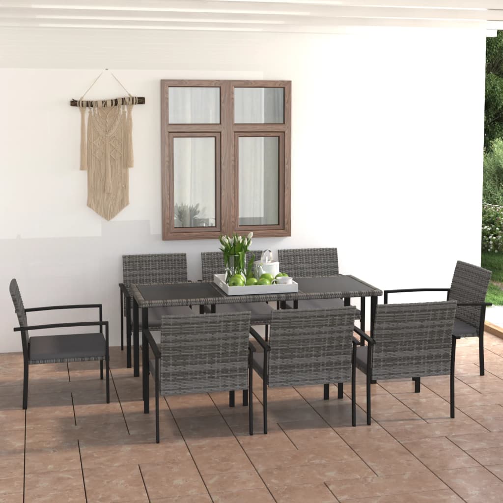 vidaXL Juego de comedor para jardín 9 piezas ratán sintético gris