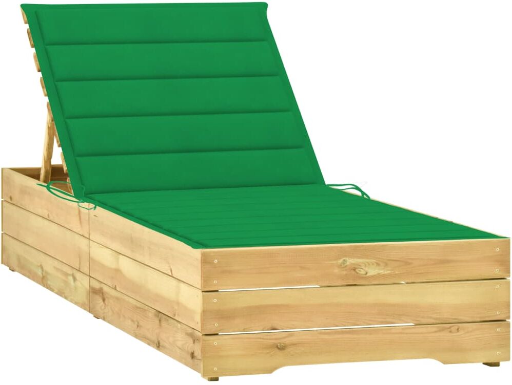 vidaXL Tumbona con cojín verde madera de pino impregnada