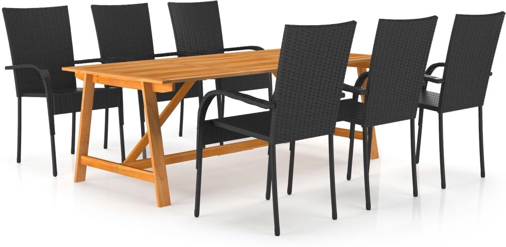 vidaXL Juego de comedor para jardín 7 piezas negro