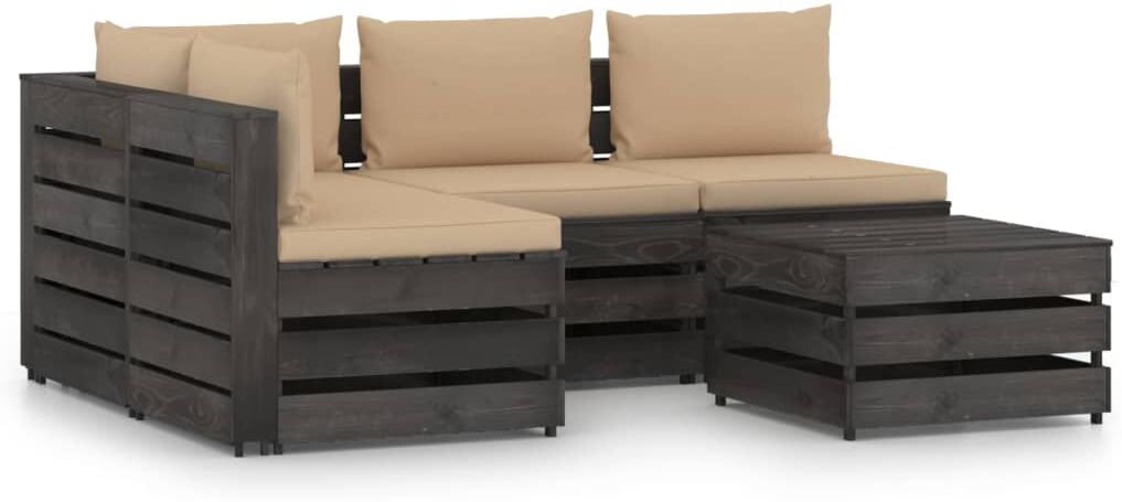 vidaXL Muebles de jardín 5 piezas con cojines madera impregnada gris