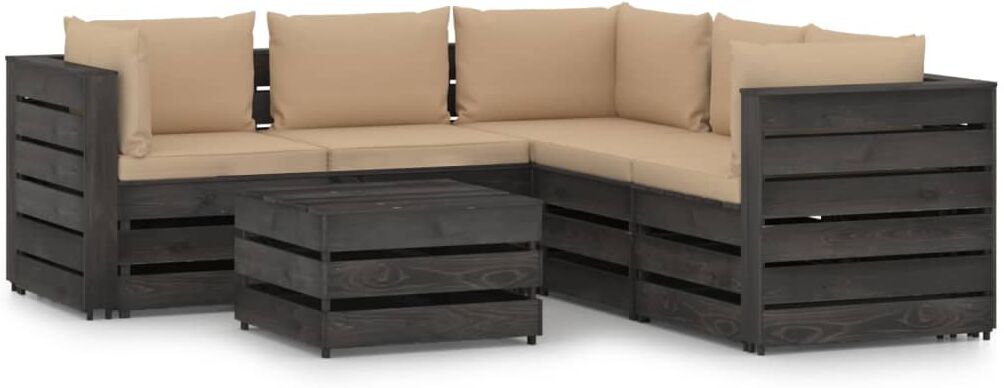 vidaXL Muebles de jardín 6 piezas con cojines madera impregnada gris