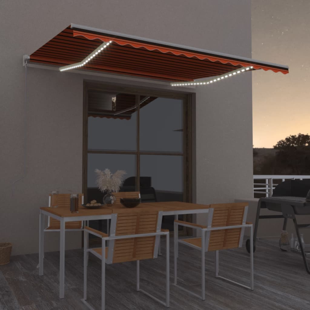 vidaXL Toldo retráctil manual con LED naranja y marrón 400x350 cm