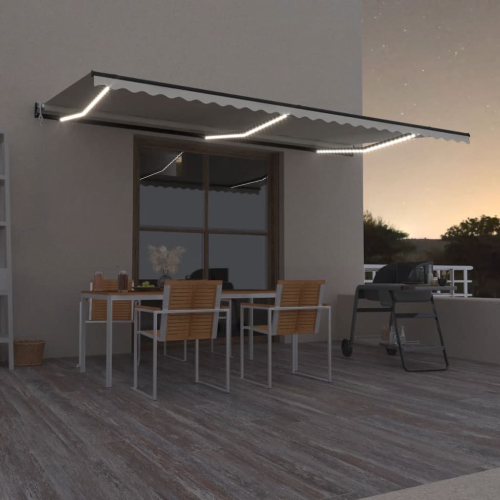 vidaXL Toldo automático con LED sensor de viento crema 600x350 cm