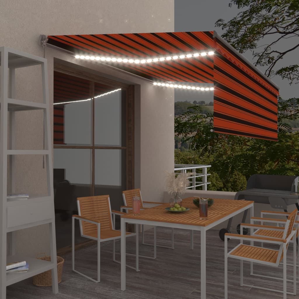 vidaXL Toldo manual retráctil con persiana y LED naranja y marrón 4x3m