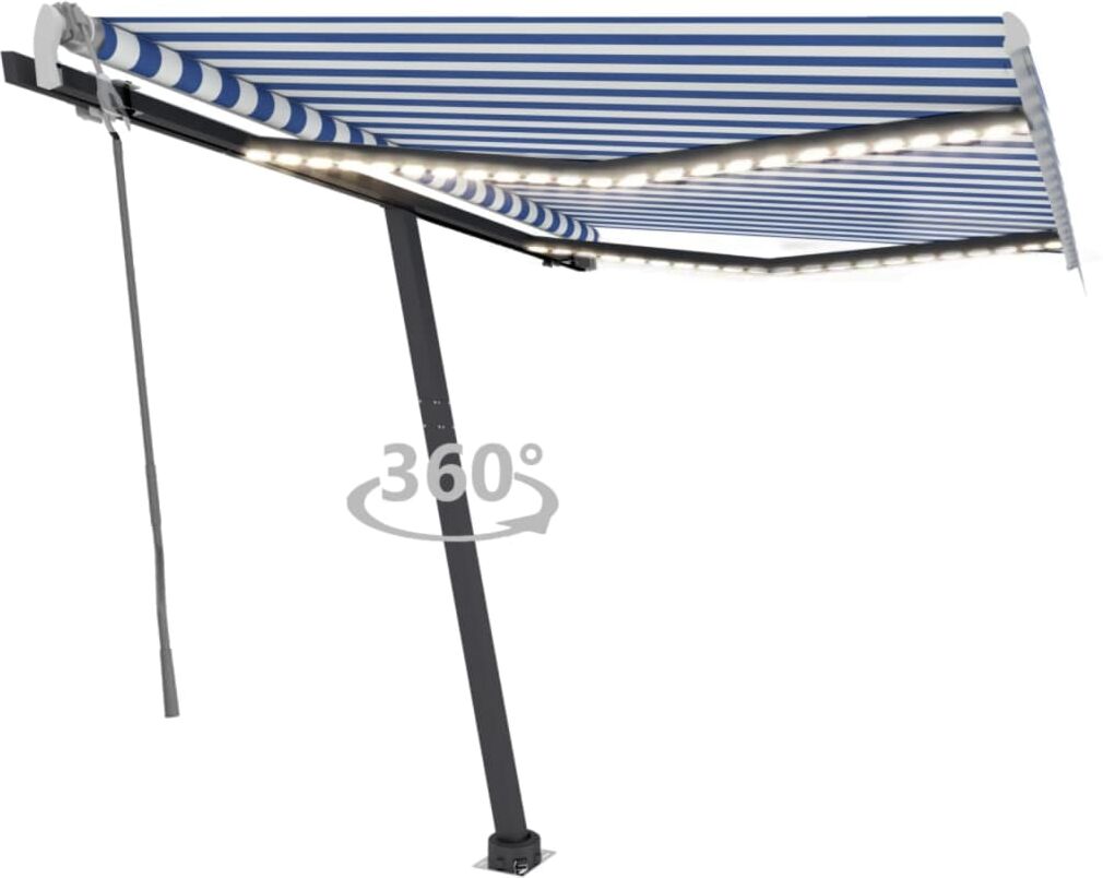 vidaXL Toldo manual retráctil con LED azul y blanco 300x250 cm