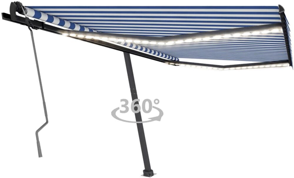 vidaXL Toldo manual retráctil con LED azul y blanco 450x350 cm