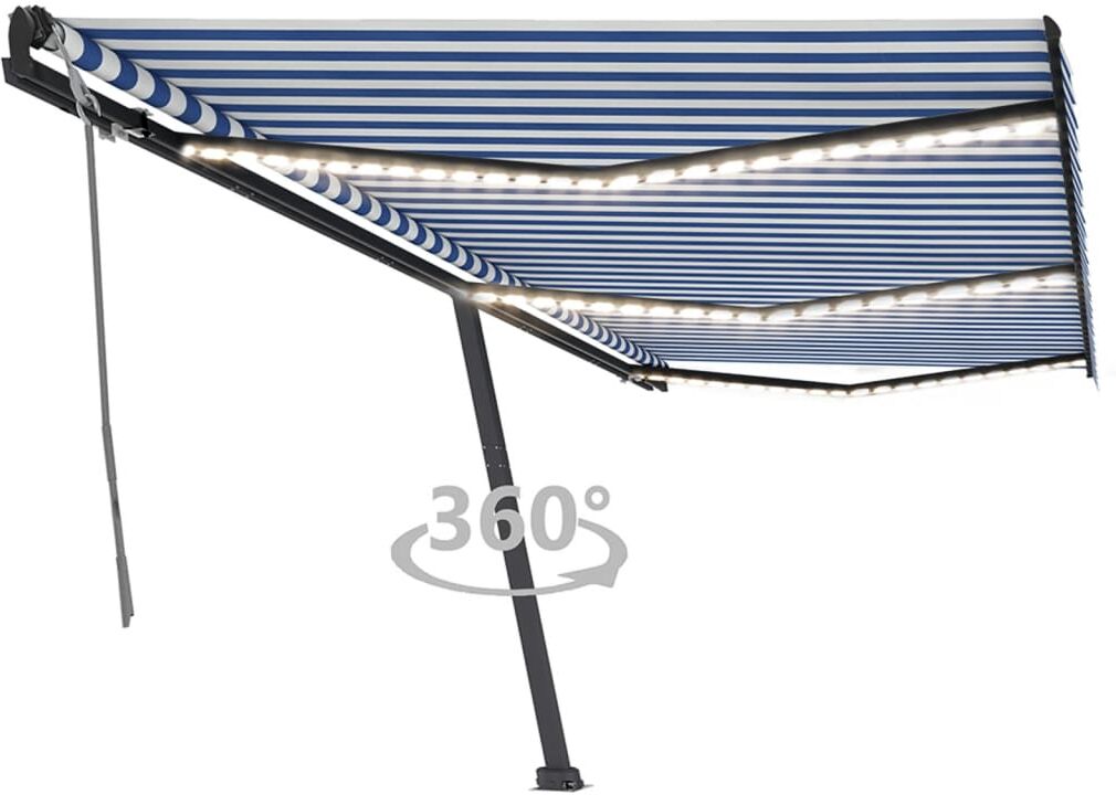 vidaXL Toldo manual retráctil con luz LED azul y blanco 600x350 cm