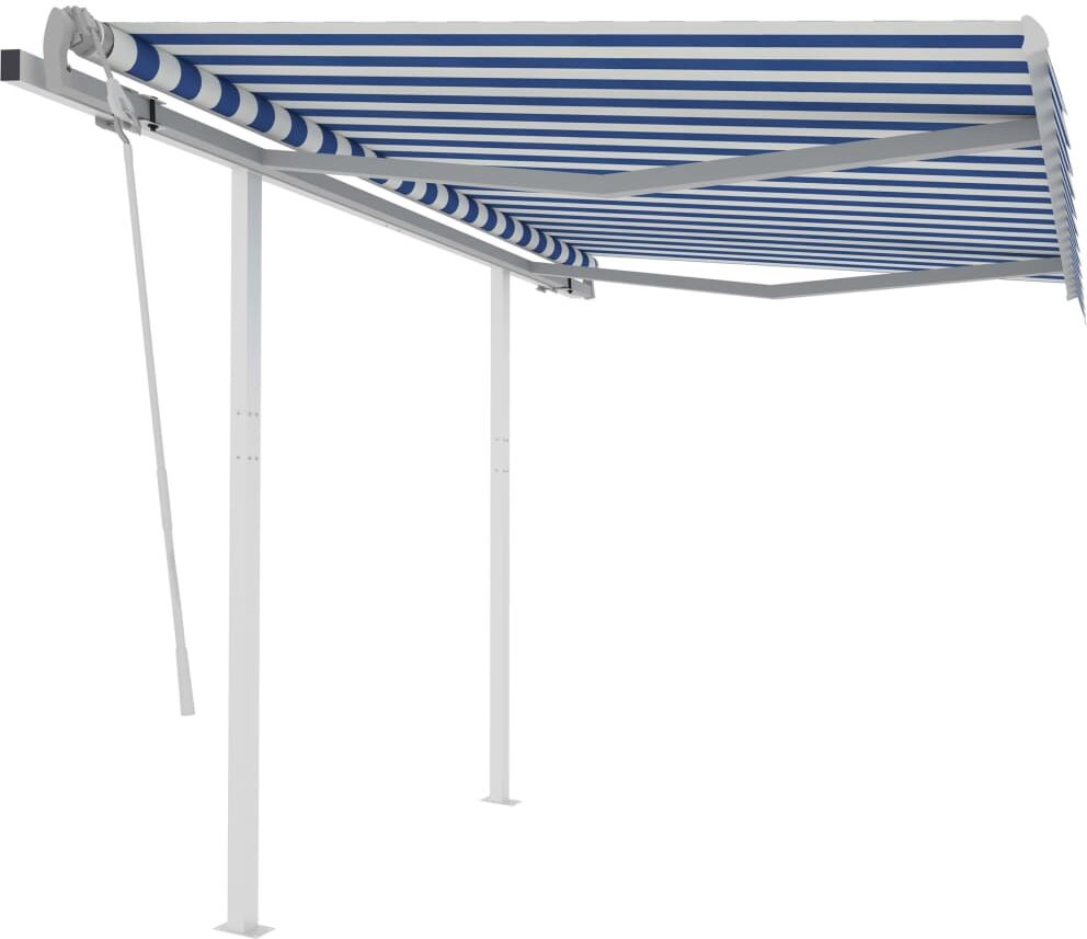 vidaXL Toldo manual retráctil con postes azul y blanco 3,5x2,5 m