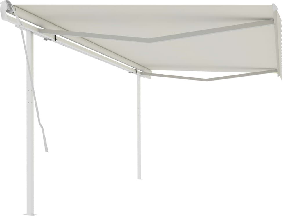 vidaXL Toldo retráctil manual con postes crema 5x3,5 m