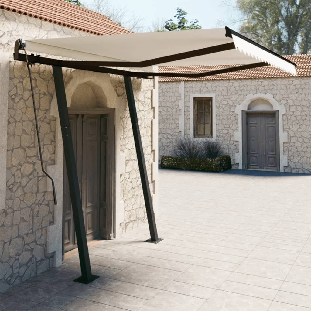 vidaXL Toldo automático retráctil con postes color crema 3x2,5 m