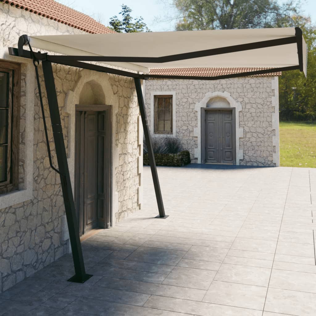 vidaXL Toldo manual retráctil con postes crema 4x3 m