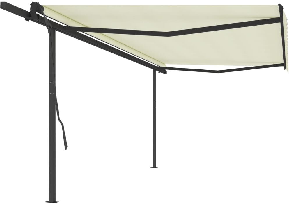 vidaXL Toldo retráctil manual con postes crema 5x3,5 m