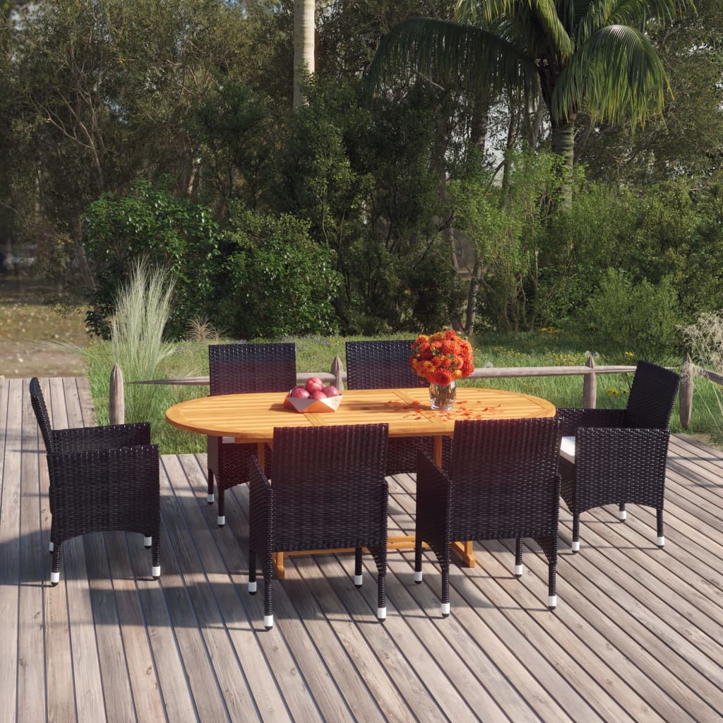 vidaXL Set de comedor de jardín de 7 piezas negro ratán sintético