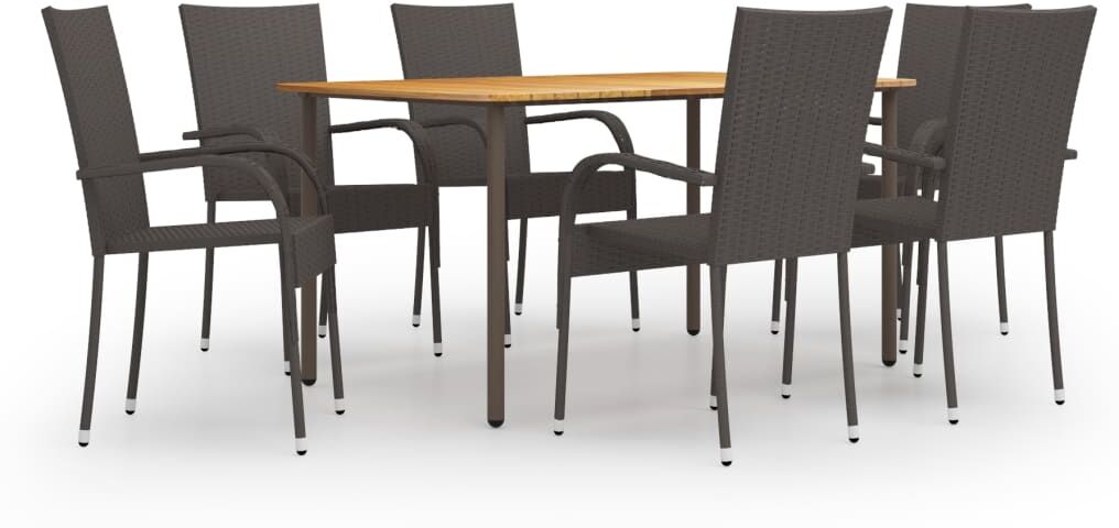 vidaXL Set de muebles de comedor de jardín 7 piezas de ratán marrón