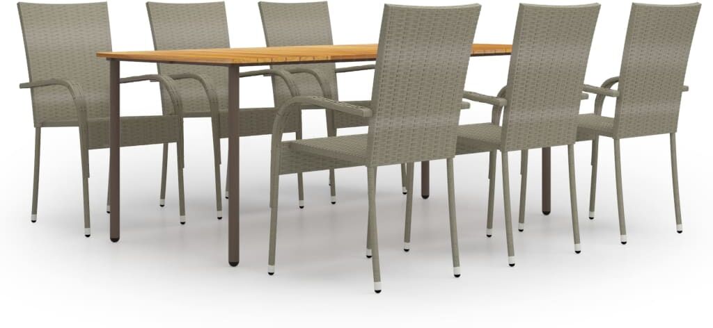 vidaXL Set de muebles de comedor de jardín 7 piezas de ratán gris