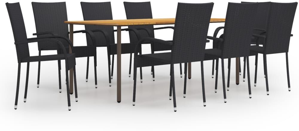 vidaXL Set de muebles de comedor de jardín 9 piezas ratán PE negro