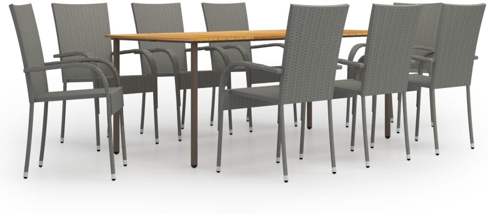 vidaXL Set de muebles de comedor de jardín 9 piezas de ratán PE gris