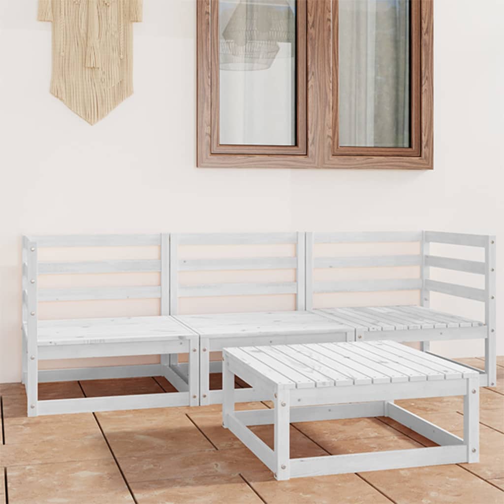 vidaXL Set de salón de jardín de 4 pzas blanco madera maciza de pino