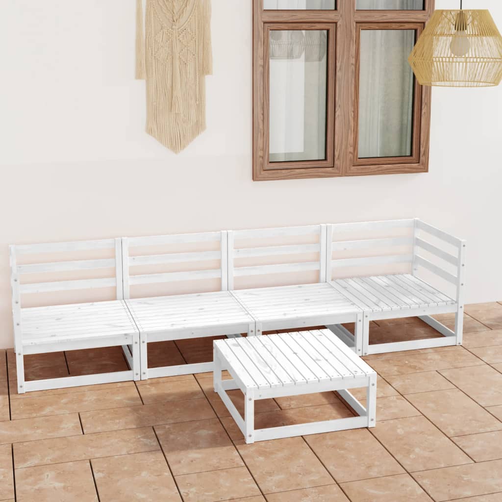 vidaXL Set de salón de jardín de 5 pzas blanco madera maciza de pino