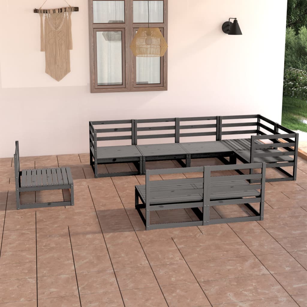 vidaXL Muebles de jardín 8 piezas gris madera de pino maciza