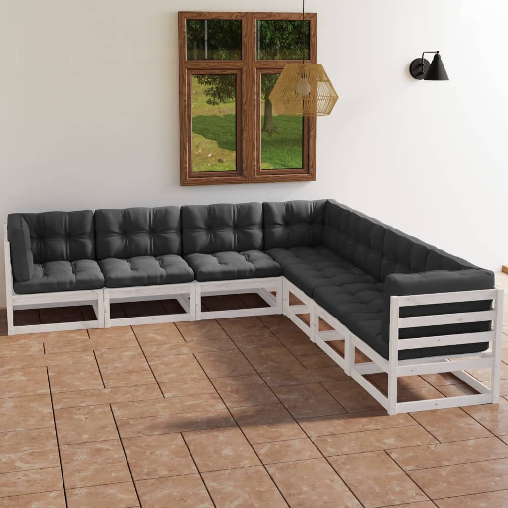 vidaXL Juego de muebles de jardín 7 pzas y cojines madera pino maciza