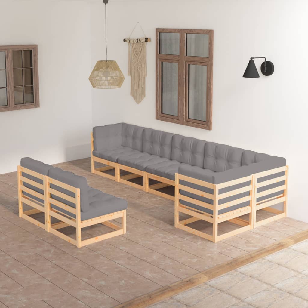 vidaXL Muebles de jardín 8 pzas y cojines madera maciza pino