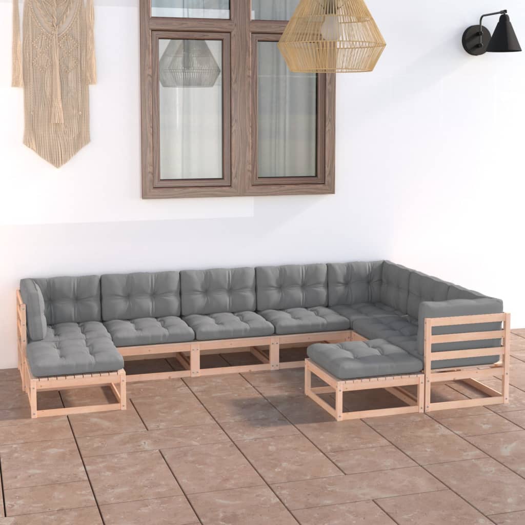 vidaXL Juego de muebles de jardín 9 pzas y cojines madera maciza pino