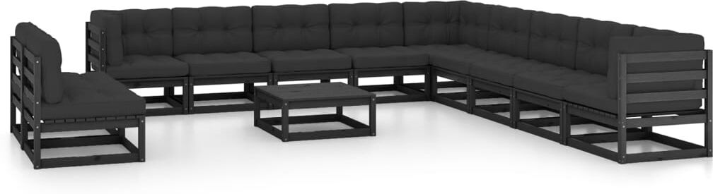 vidaXL Set de muebles de jardín 12 pzas con cojines madera pino negro