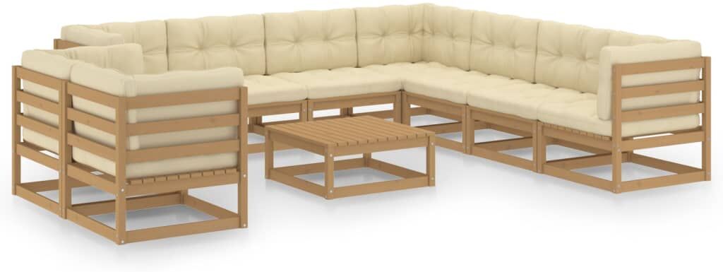 vidaXL Set de muebles de jardín 10 pzs cojines madera pino marrón miel