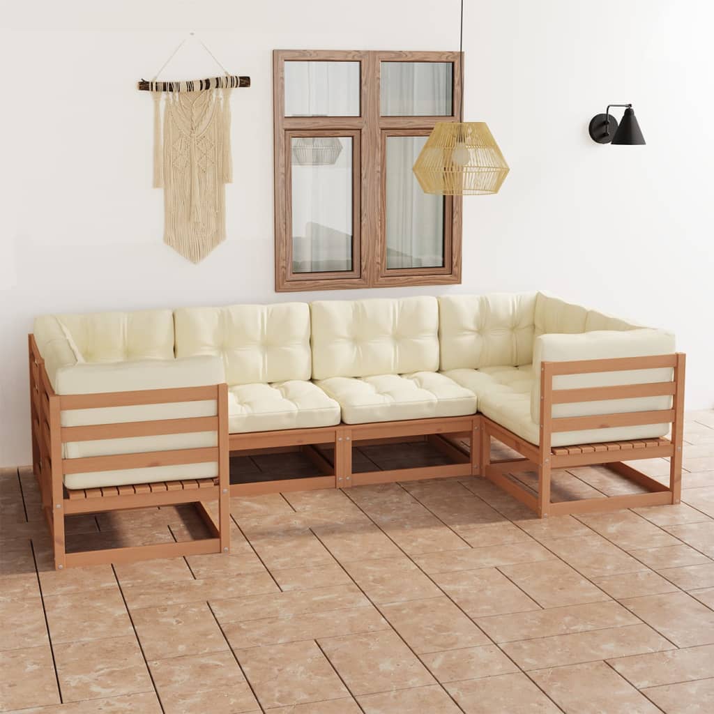 vidaXL Set de muebles de jardín 6 pzs cojines madera pino marrón miel