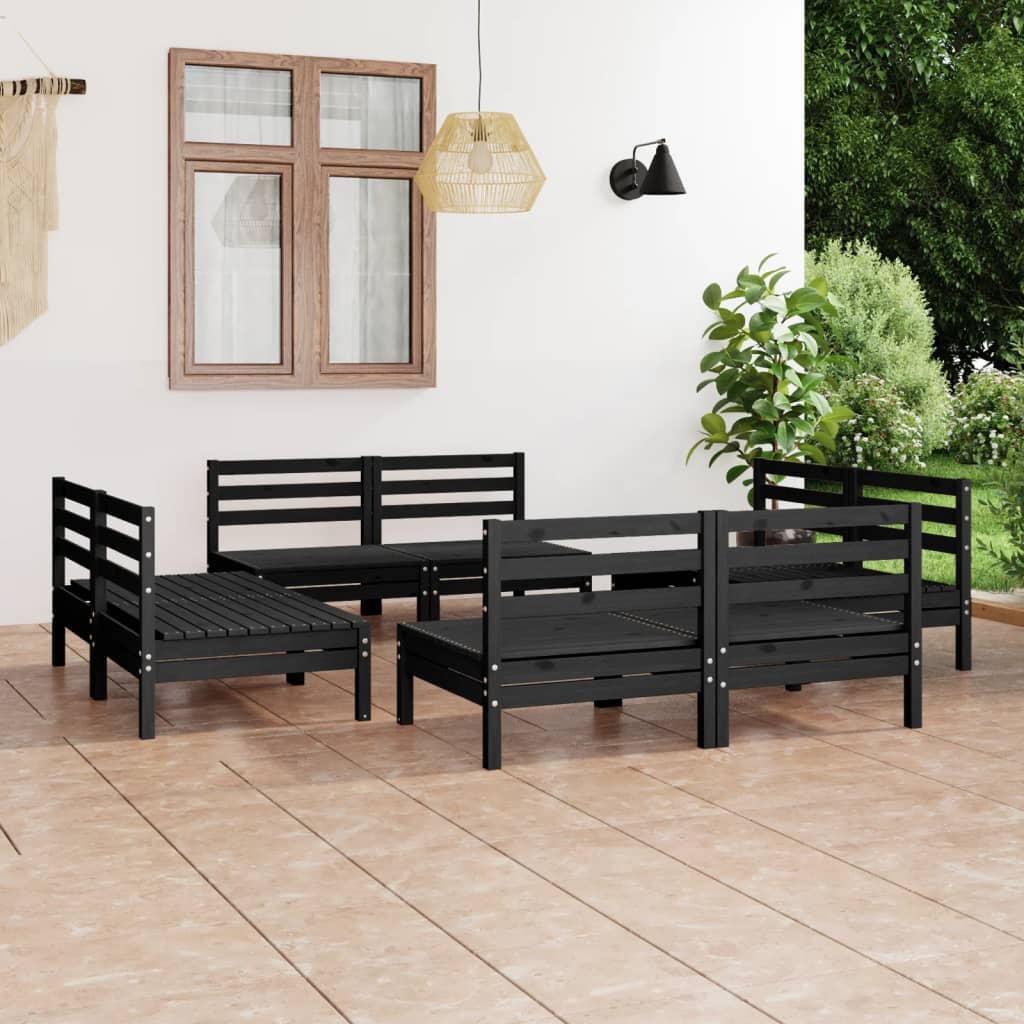 vidaXL Juego de muebles de jardín 8 pzas madera maciza de pino negro