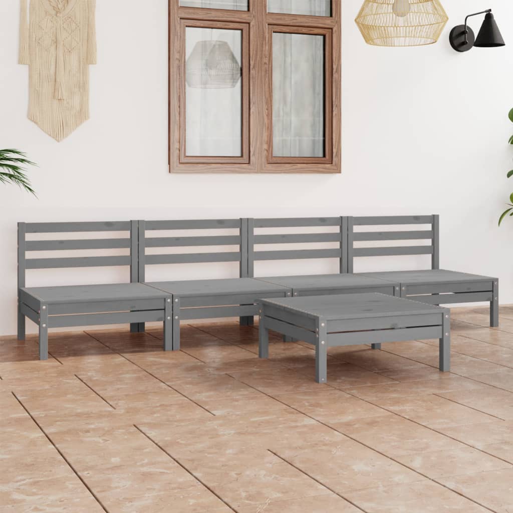 vidaXL Juego de muebles de jardín 5 piezas madera maciza de pino gris