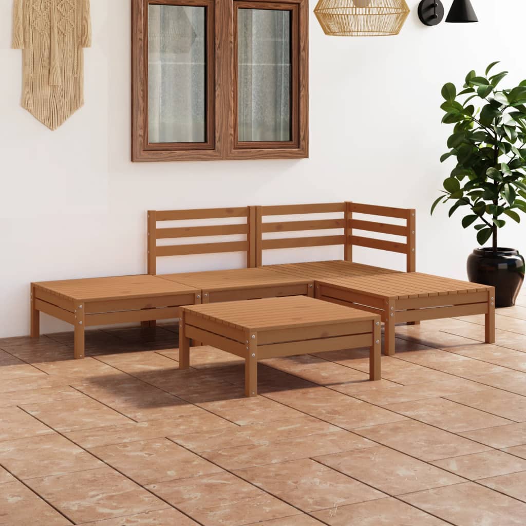 vidaXL Juego muebles de jardín 5 pzas madera maciza pino marrón miel