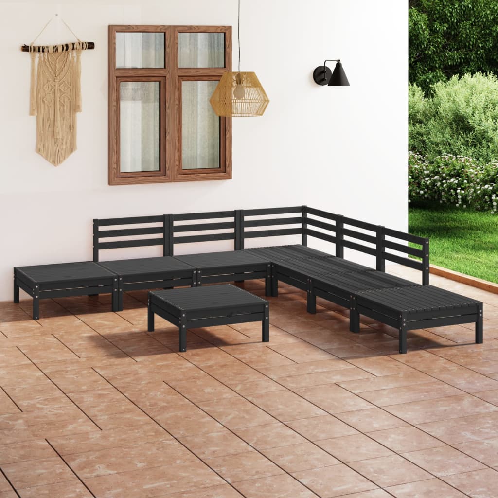 vidaXL Juego de muebles de jardín 8 pzas madera maciza de pino negro