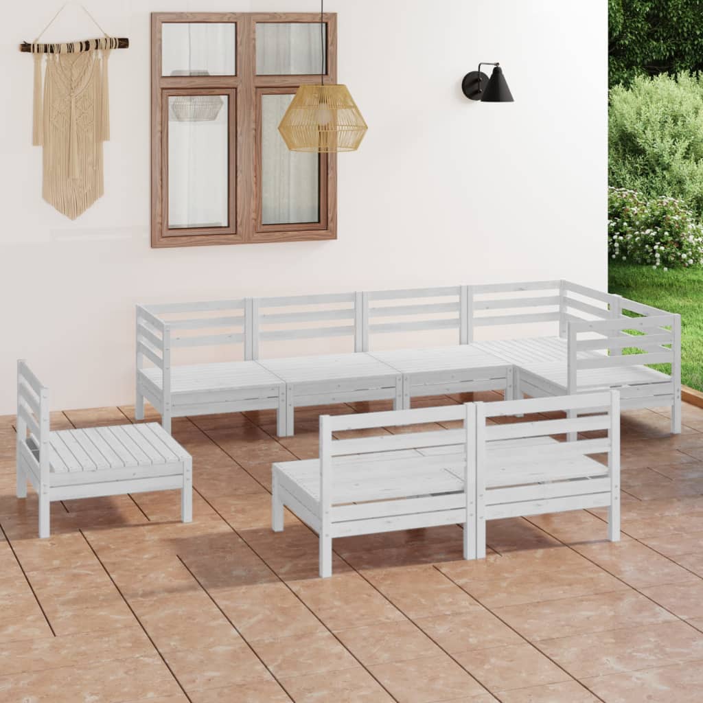 vidaXL Juego de muebles de jardín 8 piezas madera maciza pino blanco