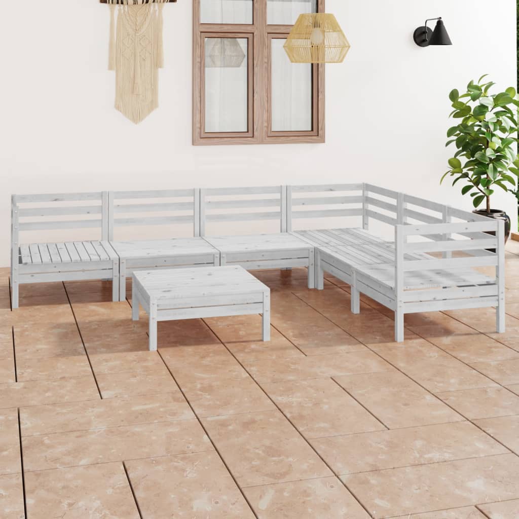 vidaXL Juego de muebles de jardín 7 piezas madera maciza pino blanco