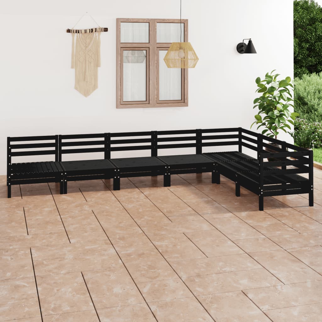 vidaXL Juego de muebles de jardín 7 pzas madera maciza de pino negro