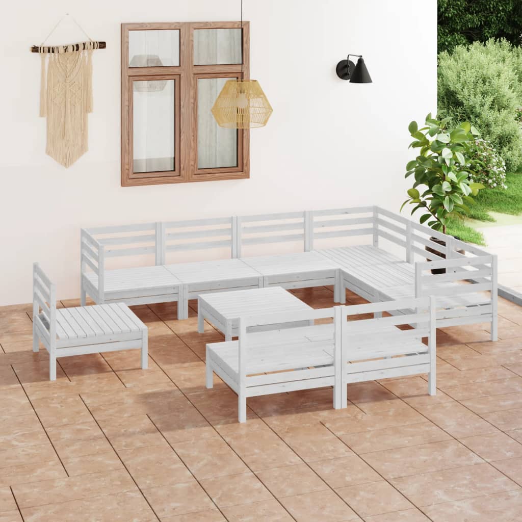 vidaXL Juego de muebles de jardín 10 piezas madera maciza pino blanco