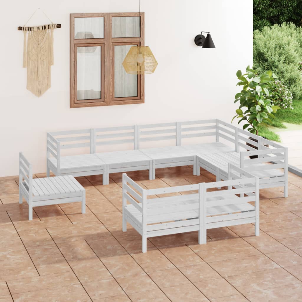 vidaXL Juego de muebles de jardín 9 piezas madera maciza pino blanco