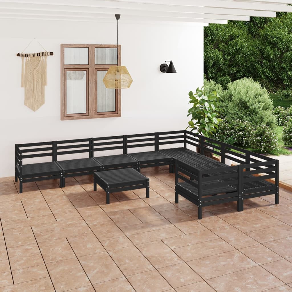 vidaXL Juego de muebles de jardín 10 pzas madera de pino maciza negro