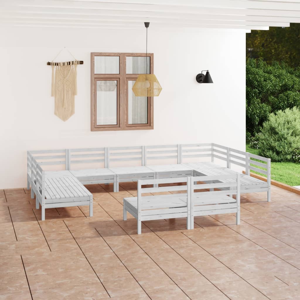 vidaXL Juego de muebles de jardín 11 piezas madera maciza pino blanco