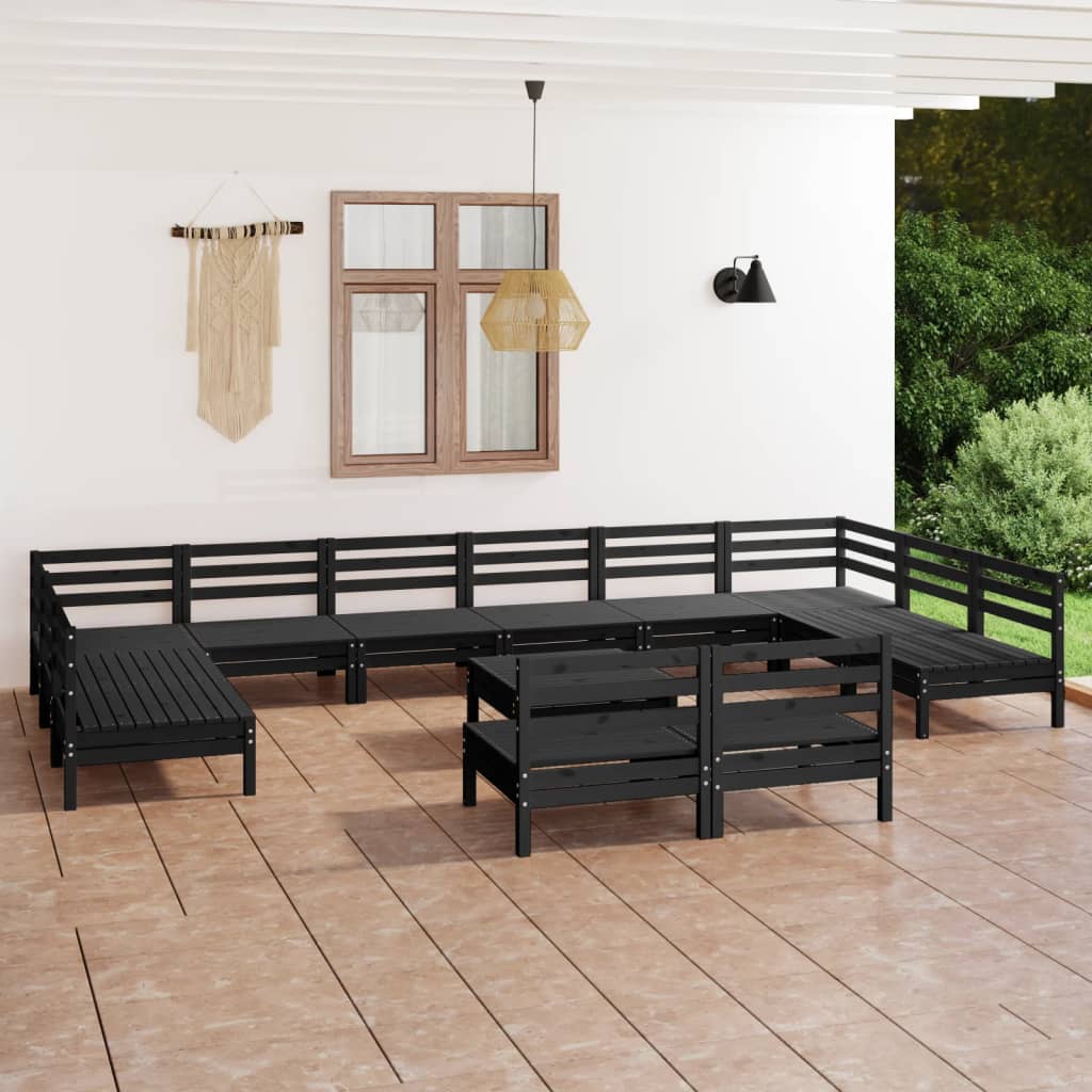 vidaXL Juego de muebles de jardín 13 pzas madera maciza de pino negro