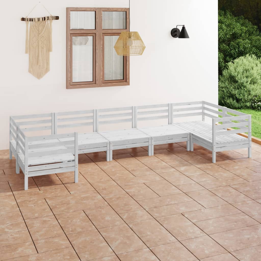 vidaXL Juego de muebles de jardín 7 pzas madera maciza de pino blanco