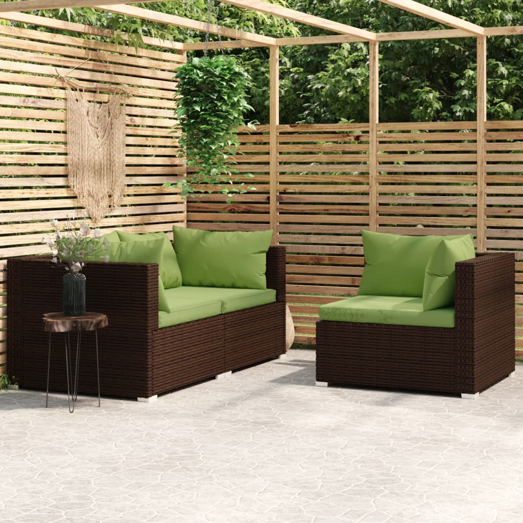 vidaXL Set muebles de jardín 3 piezas y cojines ratán sintético marrón