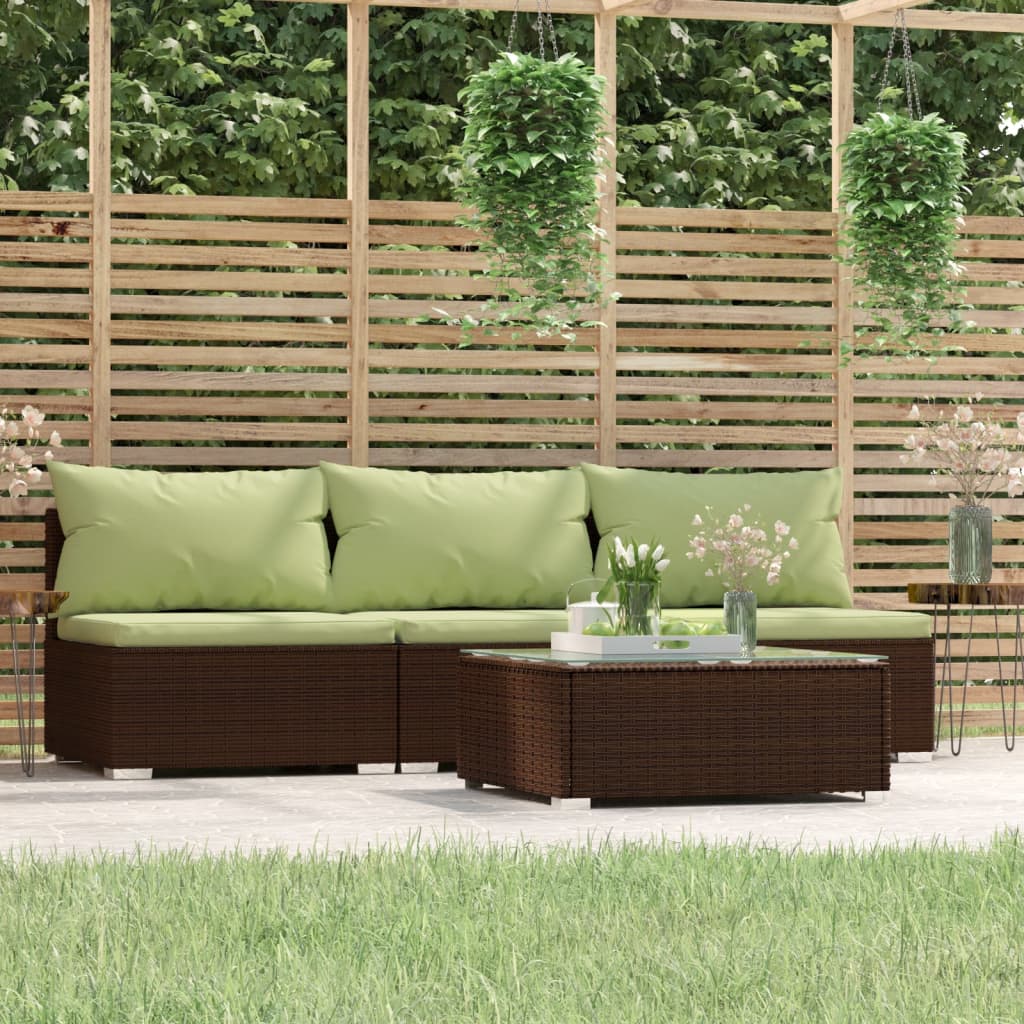 vidaXL Set muebles de jardín 4 piezas y cojines ratán sintético marrón