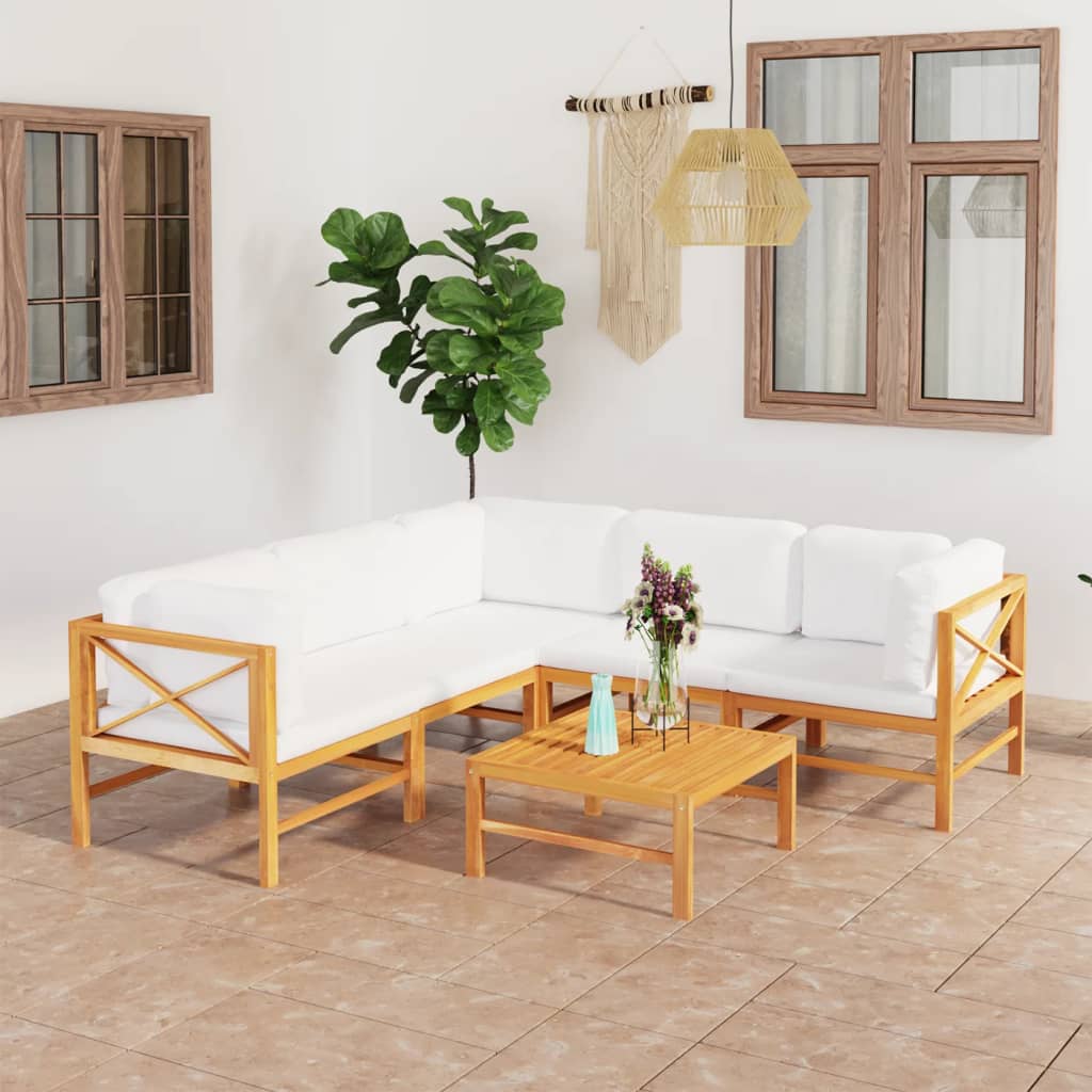 vidaXL Set de muebles de jardín 6 pzas madera de teca y cojines crema
