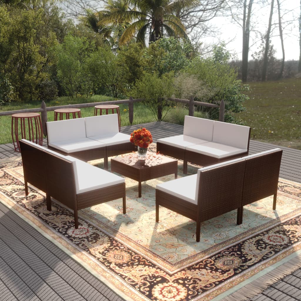 vidaXL Set muebles de jardín 9 piezas y cojines ratán sintético marrón