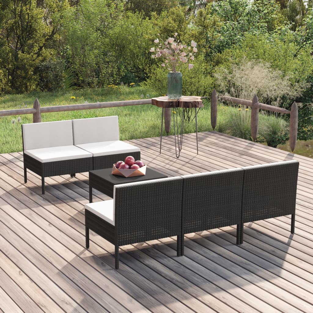 vidaXL Set de muebles de jardín 6 pzas y cojines ratán sintético negro