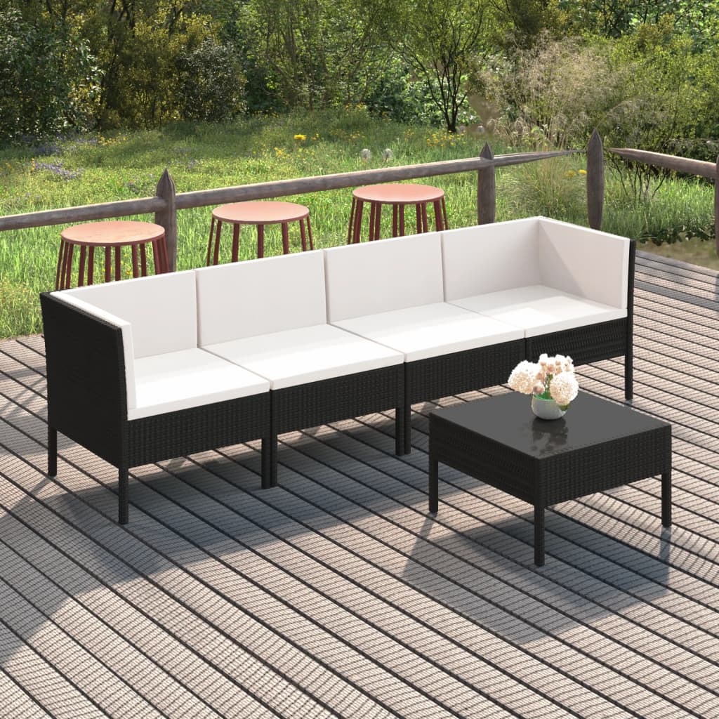 vidaXL Set de muebles de jardín 5 pzas y cojines ratán sintético negro